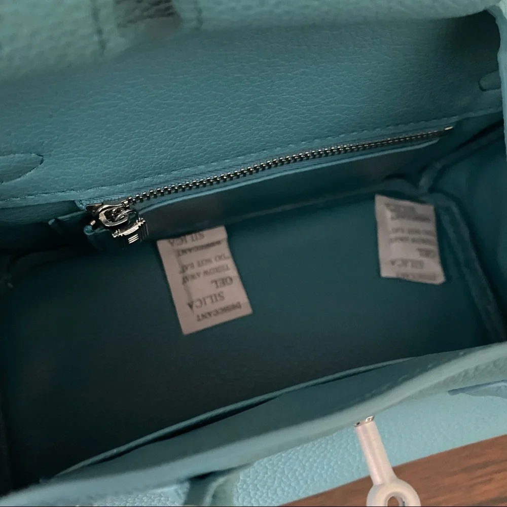 Turquoise Mini 20 Pebble Leather Lock Key Belted Satchel Bag Crossbody S14/B1 - Picture 10 of 13